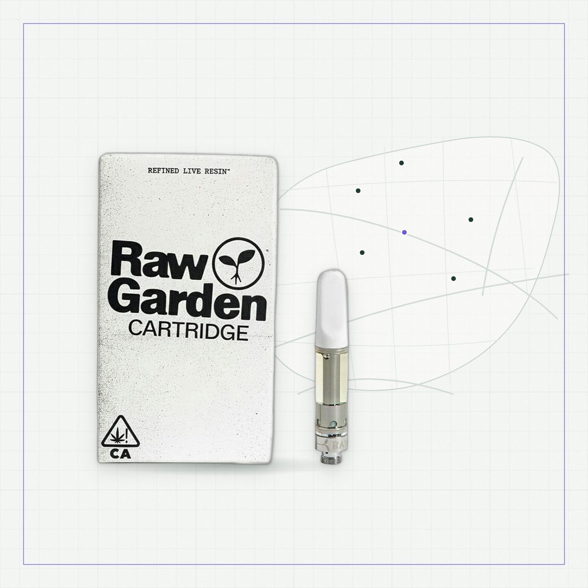 Raw Garden Beary White 1g refined live resin cartridge beside the Irvine village plan