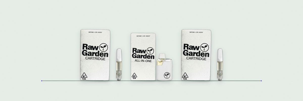Raw Garden Beary White cartridge, God's Breath all-in-one and GovernMint Oasis cartridge on a soft green mist